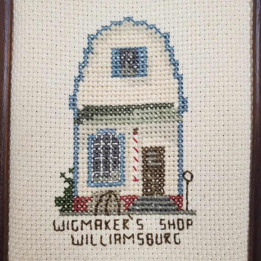 Framed Colonial Williamsburg Wigmaker's Shop Needlepoint Art - Picture 2 of 5